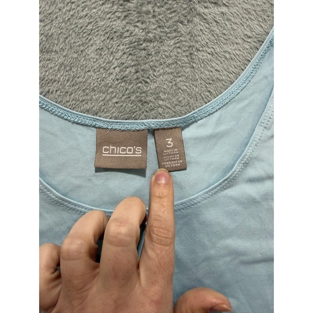 Chicos Womens Size 3 Light Blue Scoop Neck Sleeveless Nylon Blend Tank Top - Picture 5 of 10